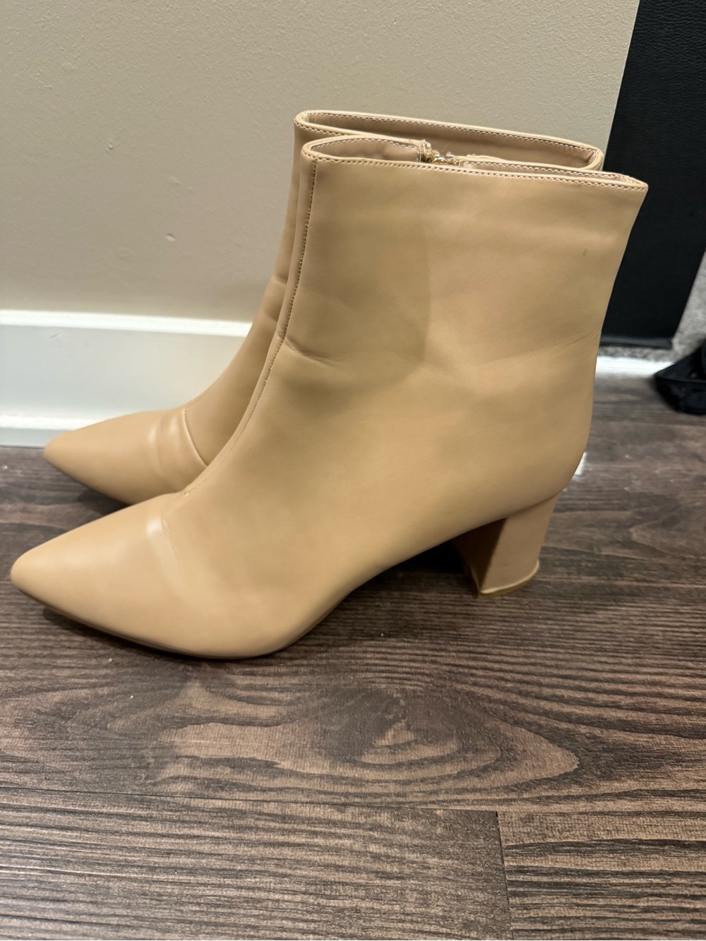 Lulu's Tan Pointed Toe Ankle Booties with Side Zip